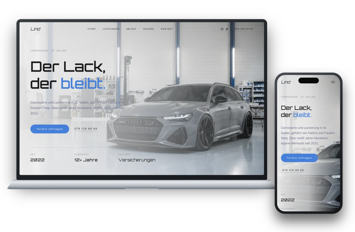 Website Carrosserie Lind auf MacBook und iPhone